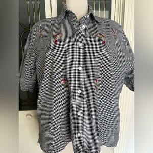 Company One Y2K 2X Black White Gingham Floral Embroidered Blouse